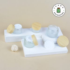 Pot Cream Kaca Tutup Kayu - 5gr 10gr 15gr 30gr 50gr 100gr