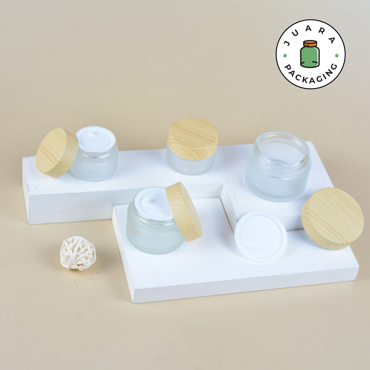 Pot Cream Kaca Tutup Kayu - 5gr 10gr 15gr 30gr 50gr 100gr - Image 3