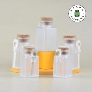 Botol Acrylic Kotak Tutup Gabus + Sendok - 100 ml 200 ml