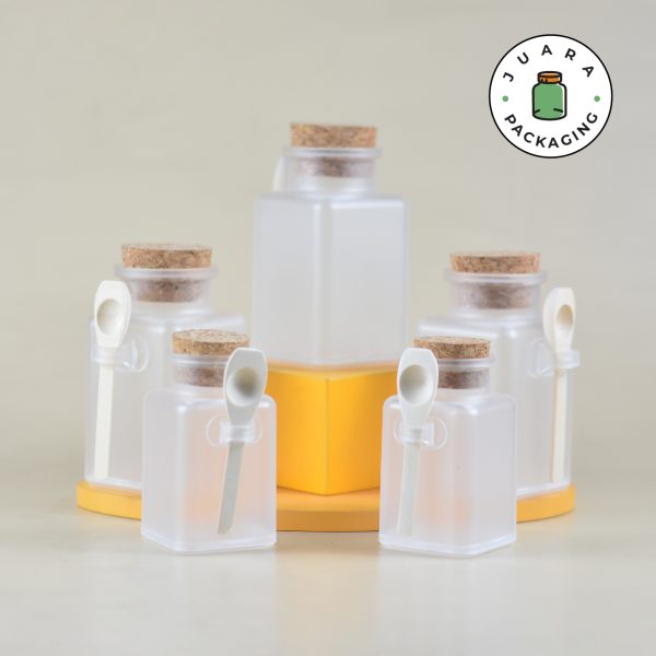 Botol Acrylic Kotak Tutup Gabus + Sendok - 100 ml 200 ml
