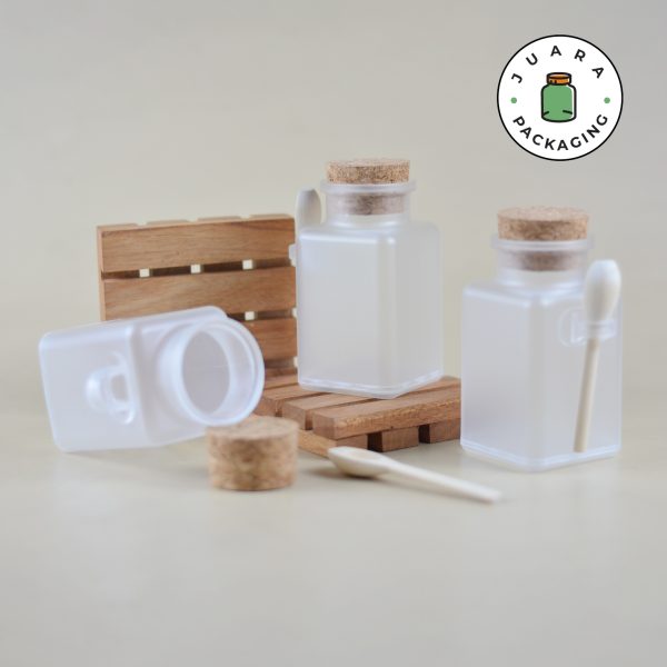Botol Acrylic Kotak Tutup Gabus + Sendok - 100 ml 200 ml - Image 2