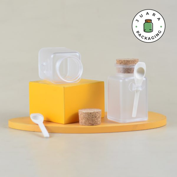 Botol Acrylic Kotak Tutup Gabus + Sendok - 100 ml 200 ml - Image 3
