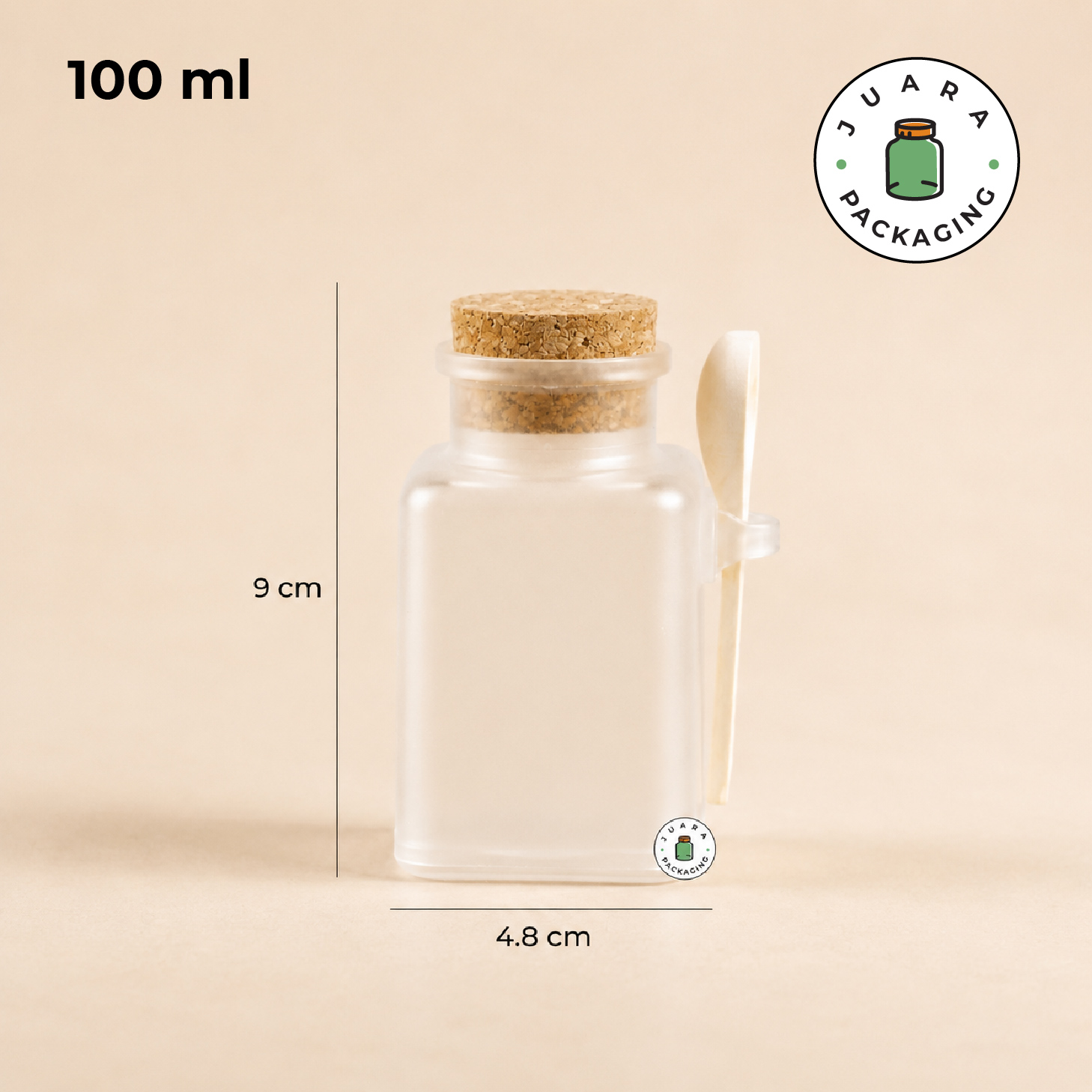 Botol Acrylic Kotak Tutup Gabus + Sendok - 100 ml 200 ml - Image 4