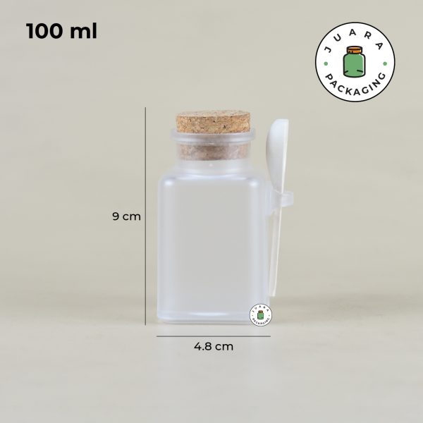 Botol Acrylic Kotak Tutup Gabus + Sendok - 100 ml 200 ml - Image 5