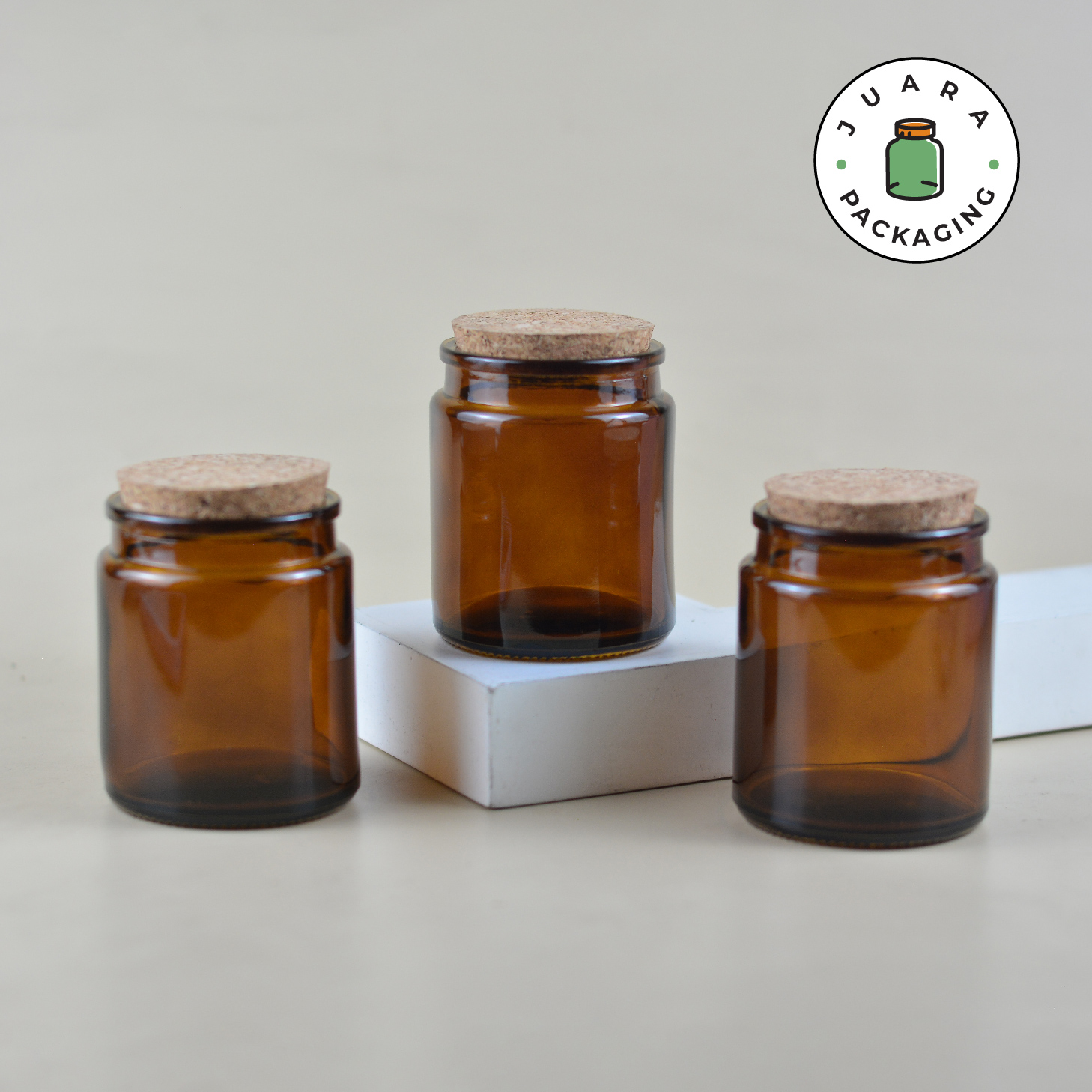 Jar Kaca Coklat Tutup Gabus - 200 ml - Beauty Products Store