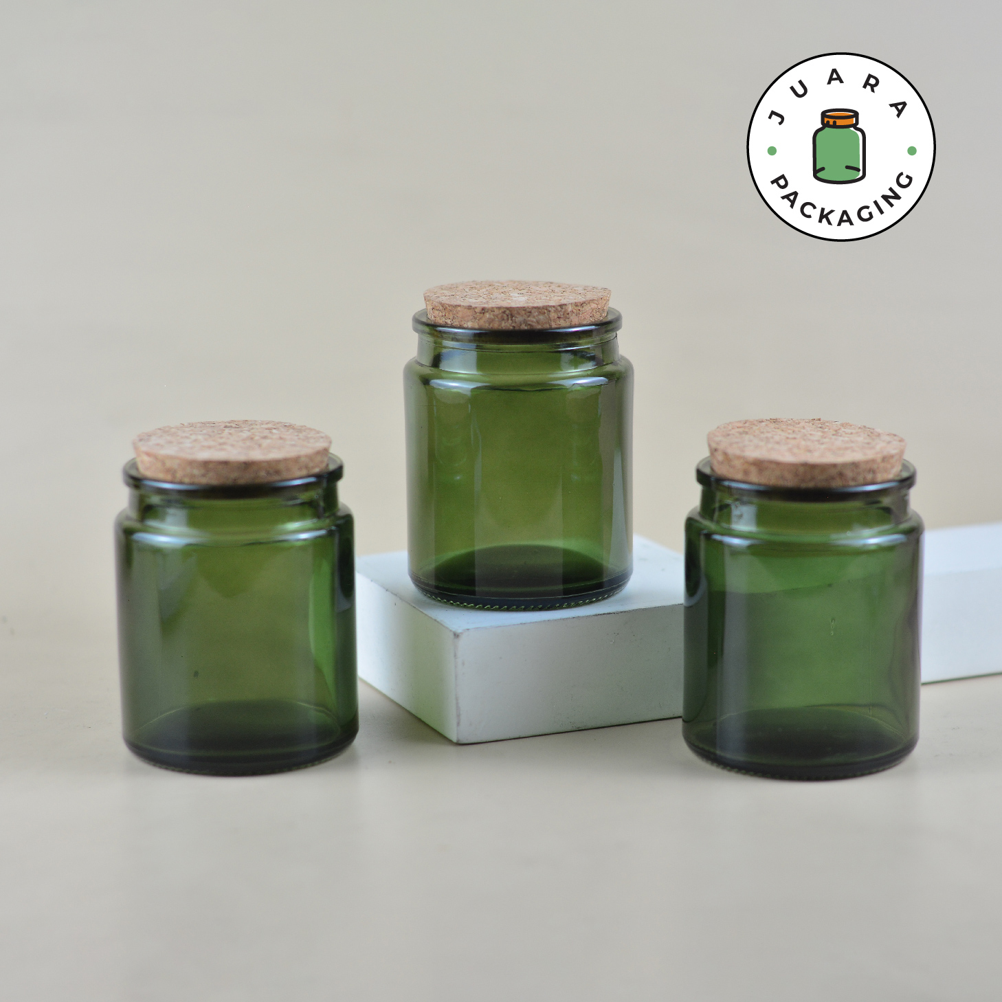 Jar Kaca Hijau Tutup Gabus - 200 ml - Beauty Products Store
