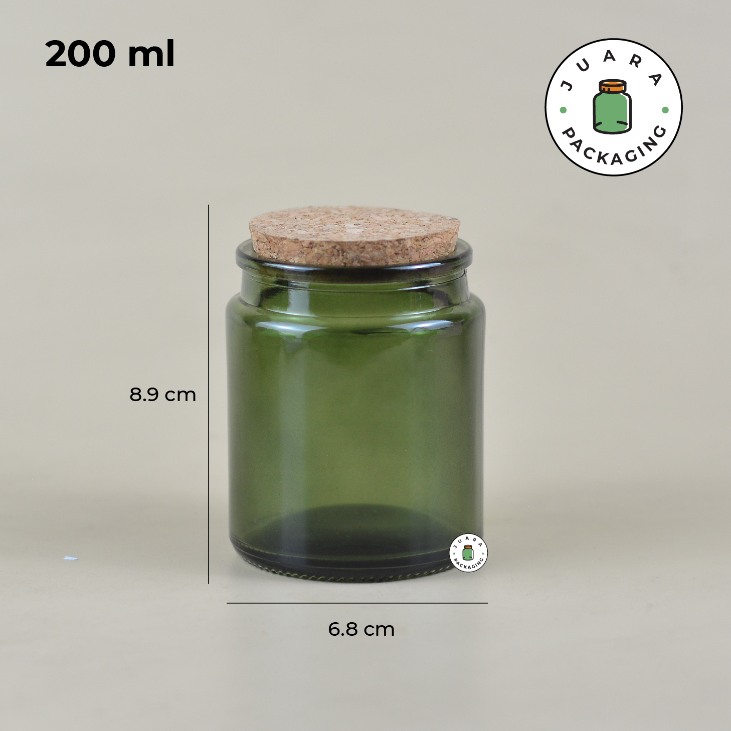 Jar Kaca Hijau Tutup Gabus - 200 ml - Beauty Products Store