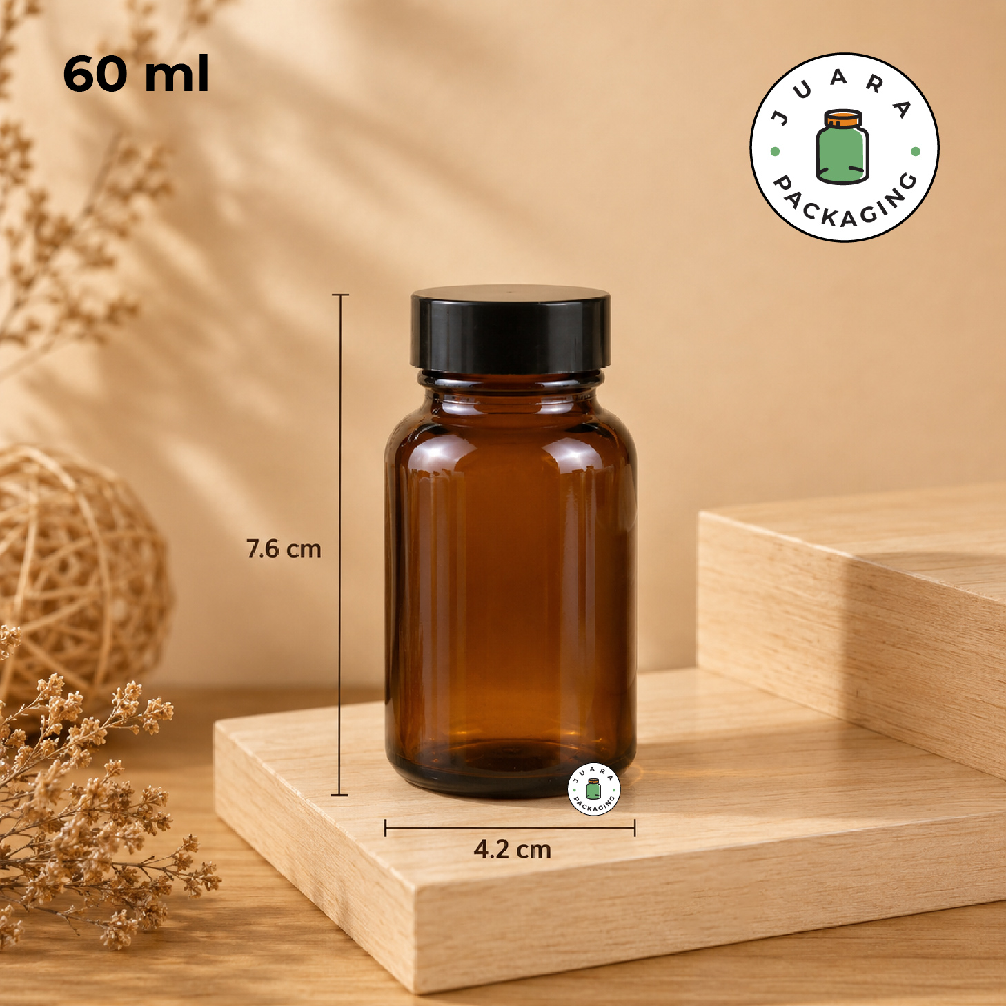 Jar Kaca Amber + Inner Seal - 60ml 100ml 120ml 200ml - Image 3