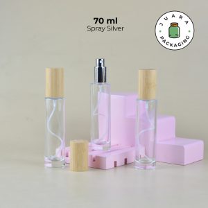 Botol Parfum Spray Silver Tutup Kayu - 70 ml