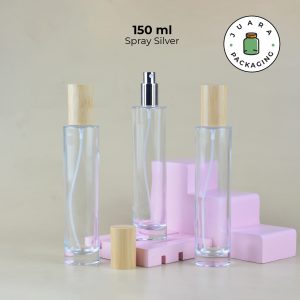 Botol Parfum Spray Silver Tutup Kayu - 150 ml