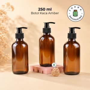 Botol Kaca Amber Pump Hitam 250 ml
