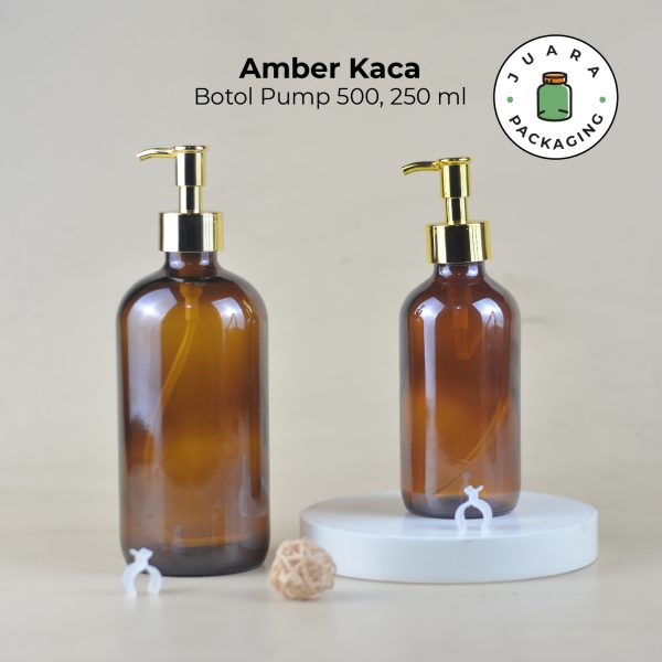 Botol Kaca Amber Coklat Pump Gold 500ml 250ml