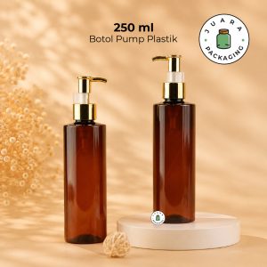 Botol Plastik Coklat Pump Gold 250ml
