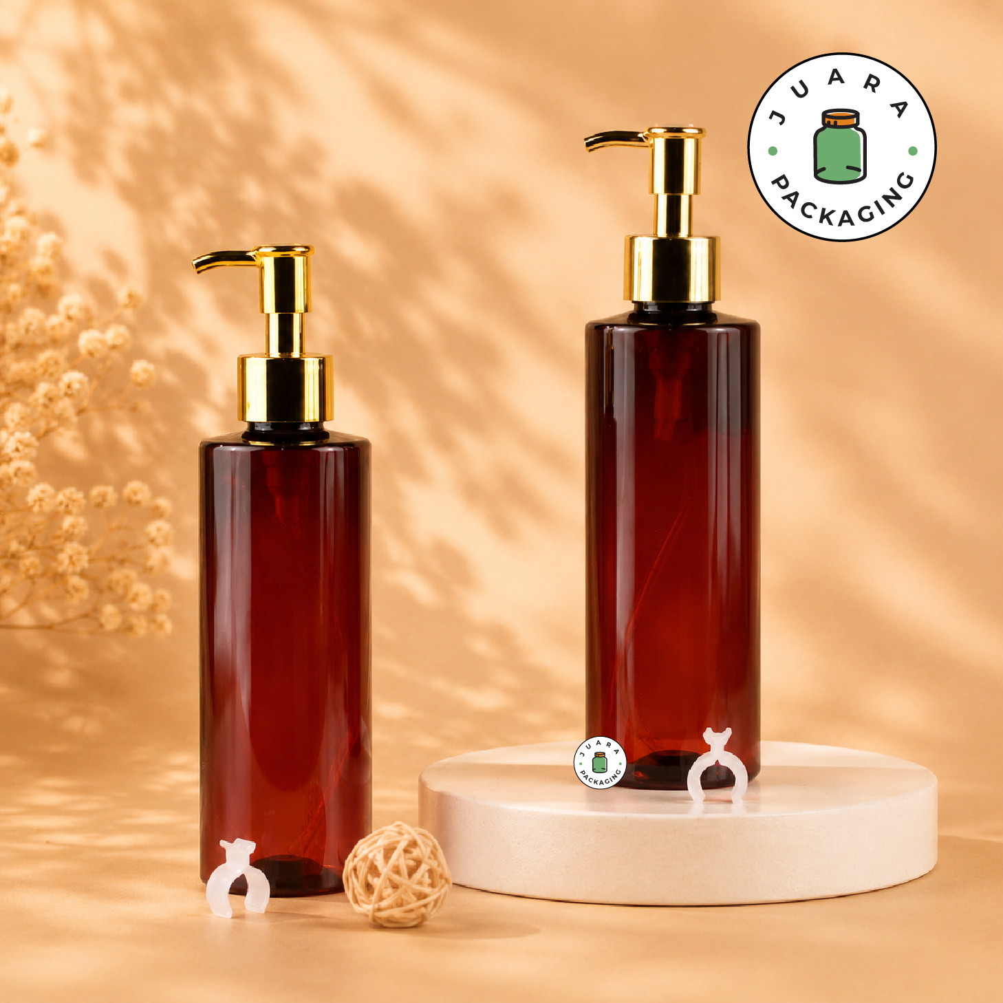 Botol Plastik Coklat Pump Gold 250ml - Image 2