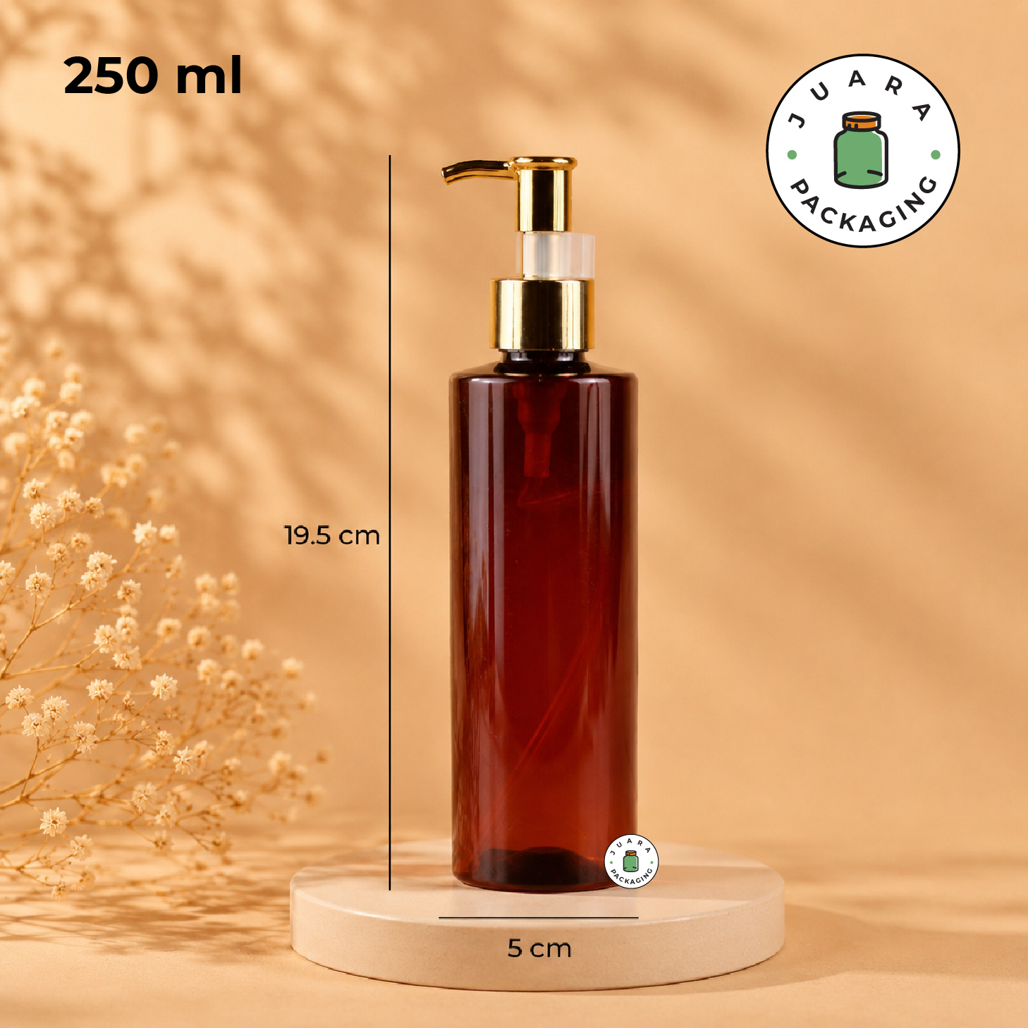 Botol Plastik Coklat Pump Gold 250ml - Image 3