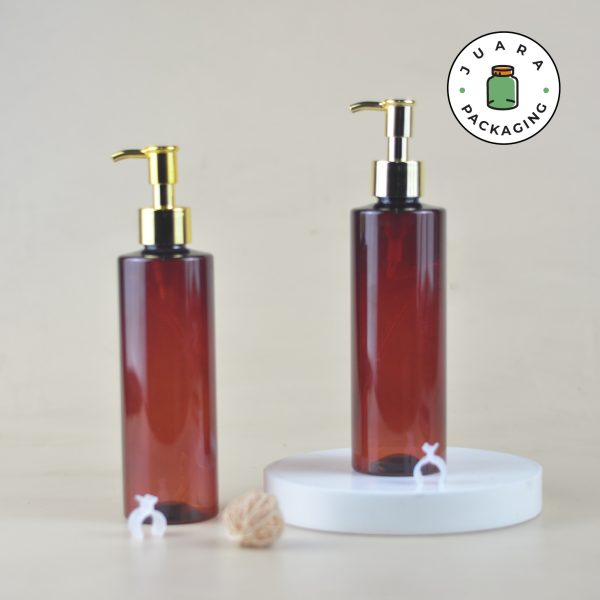 Botol Plastik Coklat Pump Gold 250ml - Image 3
