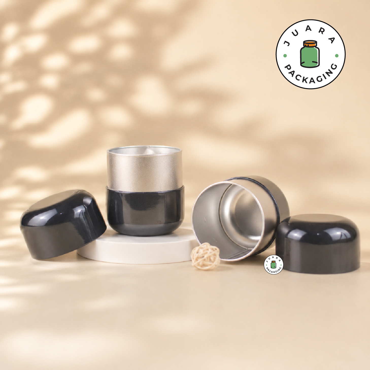 Jar Tin Can Bentuk Kapsul Hitam Glossy - Image 2