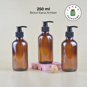 Botol Kaca Amber Pump Hitam 250 ml