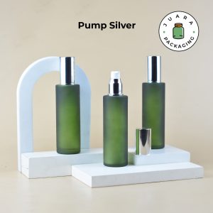 Botol Kaca Hijau Pump Silver - 100 ml