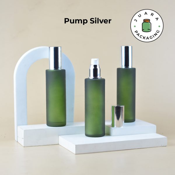 Botol Kaca Hijau Pump Silver - 100 ml