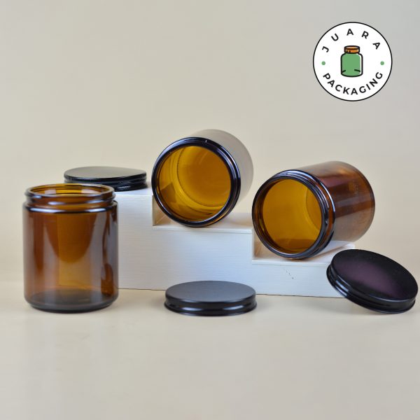 Pot Kaca Amber Tutup Aluminium Silver - 250 ml - Image 2