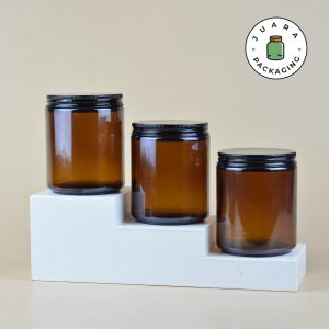 Pot Kaca Amber Tutup Aluminium Hitam - 250 ml