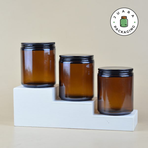 Pot Kaca Amber Tutup Aluminium Silver - 250 ml