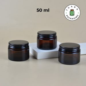 Pot Cream Kaca Amber Tutup Hitam - 50 ml