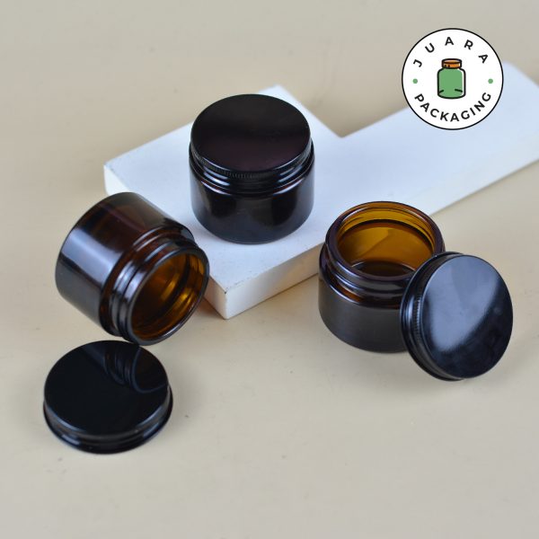 Pot Cream Kaca Amber Tutup Hitam - 50 ml - Image 2