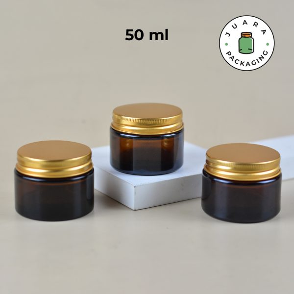 Pot Cream Kaca Amber Tutup Gold - 50 ml