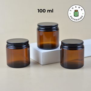 Pot Cream Kaca Amber Tutup Hitam - 100 ml