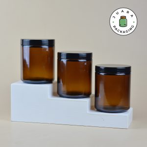 Pot Kaca Amber Tutup Plastik Hitam - 250 ml