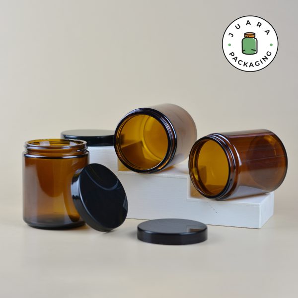 Pot Kaca Amber Tutup Plastik Hitam - 250 ml - Image 2