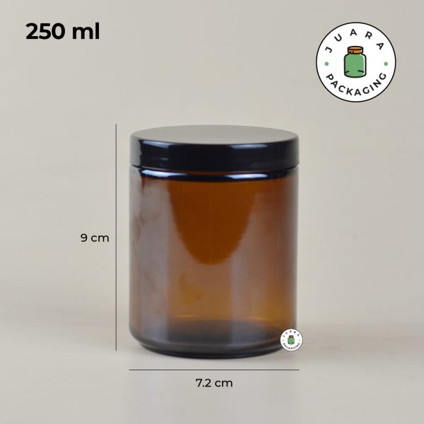 Pot Kaca Amber Tutup Plastik Hitam - 250 ml - Image 3