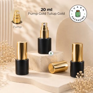 Botol Kaca Hitam Tutup Pump Gold Tutup Silinder - 20ml