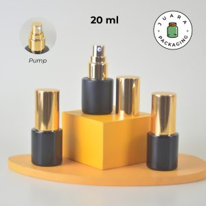 Botol Kaca Hitam Tutup Pump Gold Tutup Silinder - 20ml