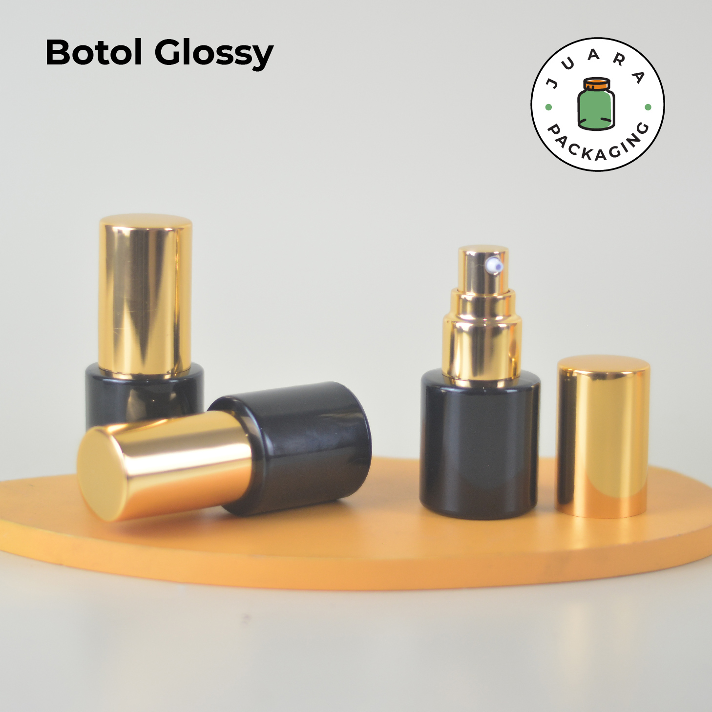 Botol Kaca Hitam Tutup Pump Gold Tutup Silinder - 20ml - Image 7