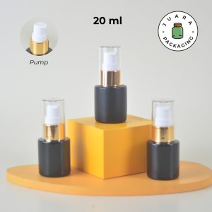 Botol Kaca Hitam Tutup Pump Gold Tutup Transparan - 20ml