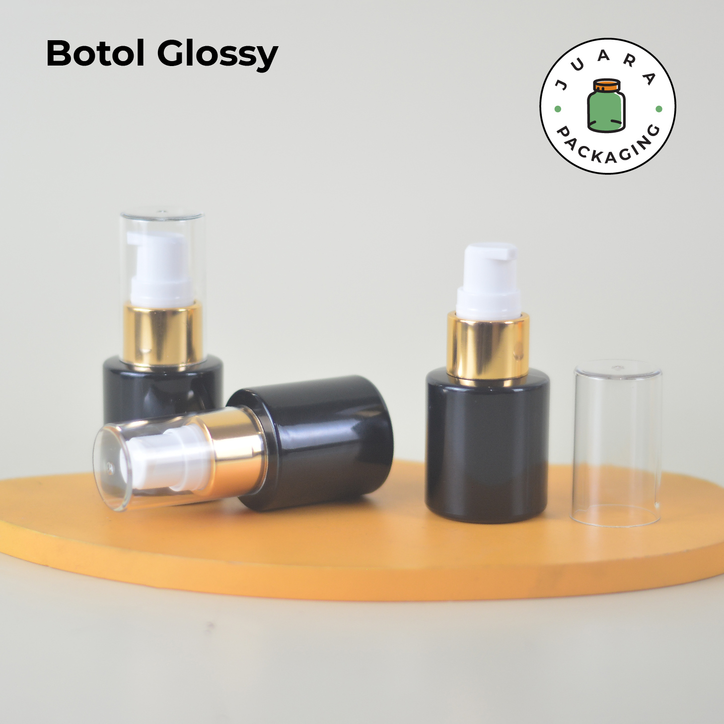 Botol Kaca Hitam Tutup Pump Gold Tutup Transparan - 20ml - Image 5