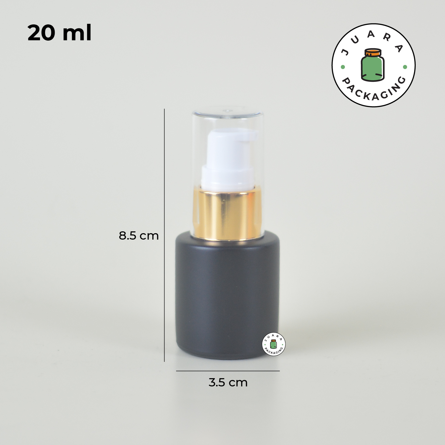 Botol Kaca Hitam Tutup Pump Gold Tutup Transparan - 20ml - Image 3