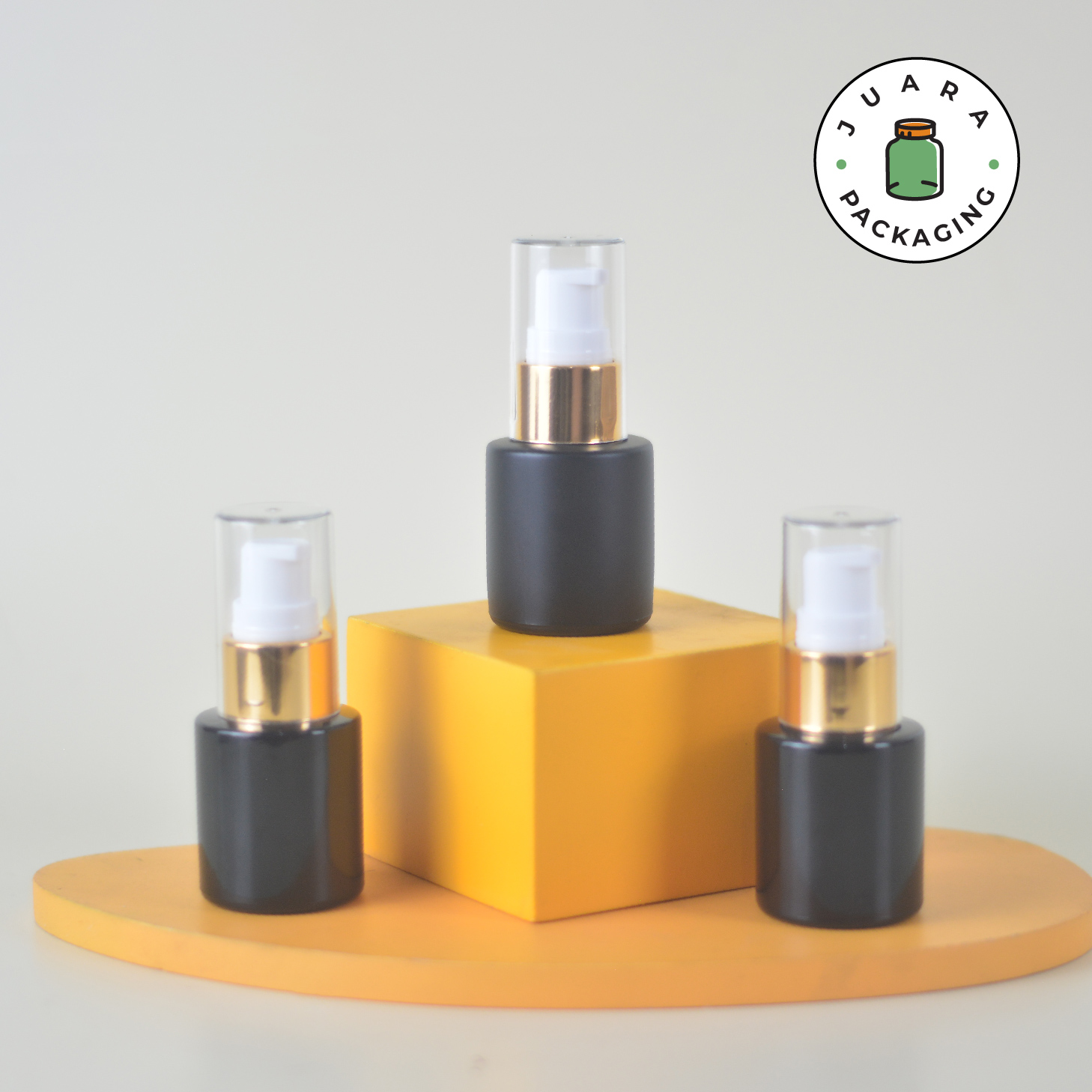 Botol Kaca Hitam Tutup Pump Gold Tutup Transparan - 20ml - Image 2