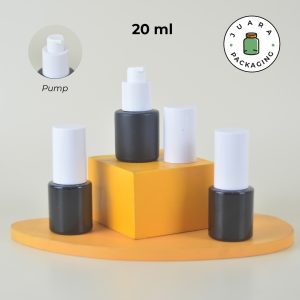 Botol Kaca Hitam Tutup Pump Putih Silinder Tinggi - 20ml