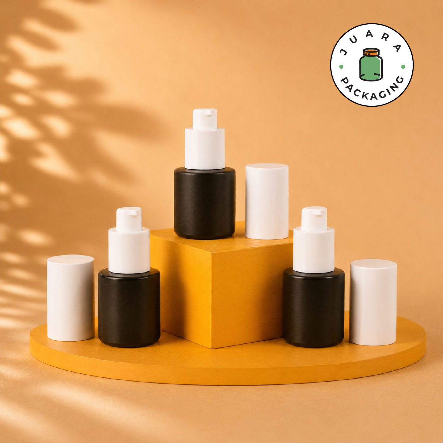 Botol Kaca Hitam Tutup Pump Putih Silinder Tinggi - 20ml - Image 2