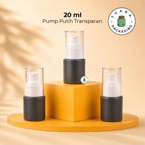 Botol Kaca Hitam Tutup Pump Putih Transparan - 20ml