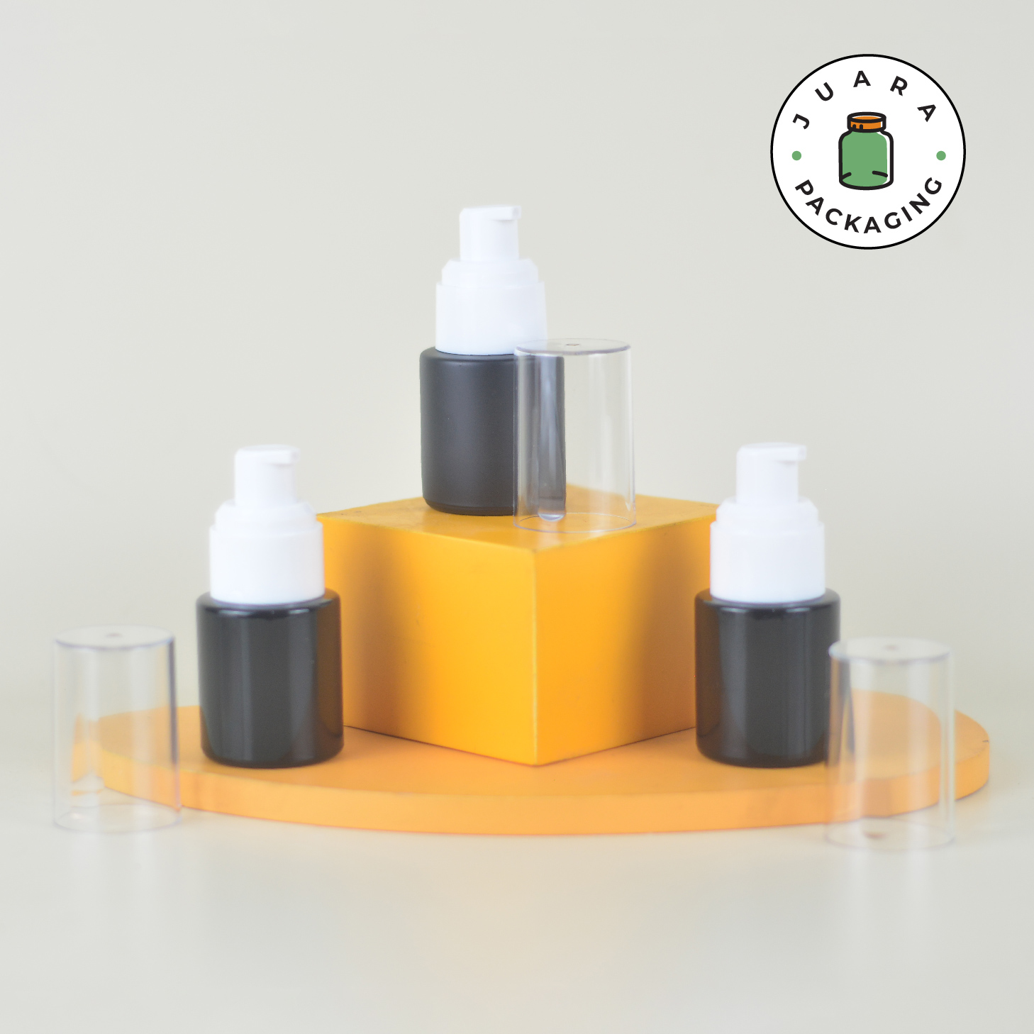 Botol Kaca Hitam Tutup Pump Putih Transparan - 20ml - Image 2