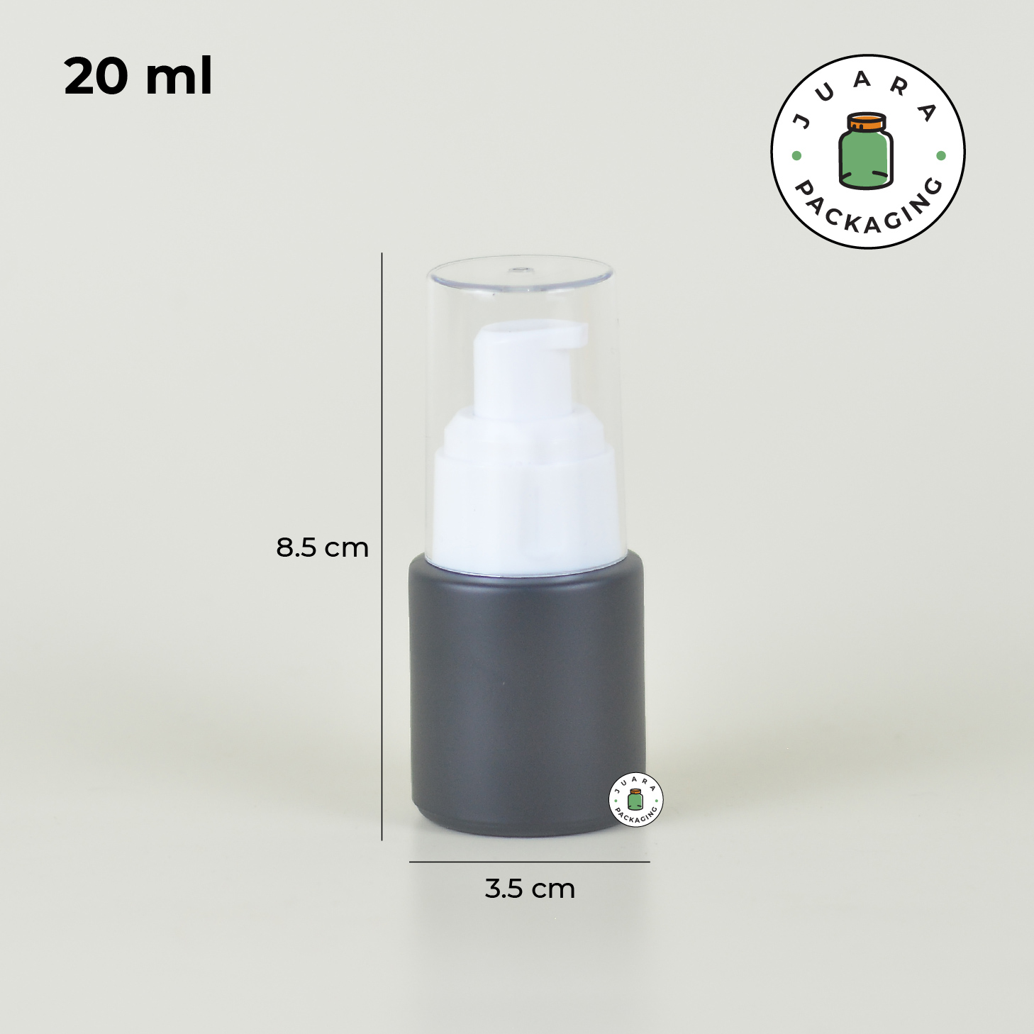 Botol Kaca Hitam Tutup Pump Putih Transparan - 20ml - Image 3