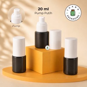 Botol Kaca Hitam Tutup Pump Putih Silinder - 20ml