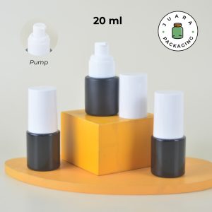 Botol Kaca Hitam Tutup Pump Putih Silinder - 20ml