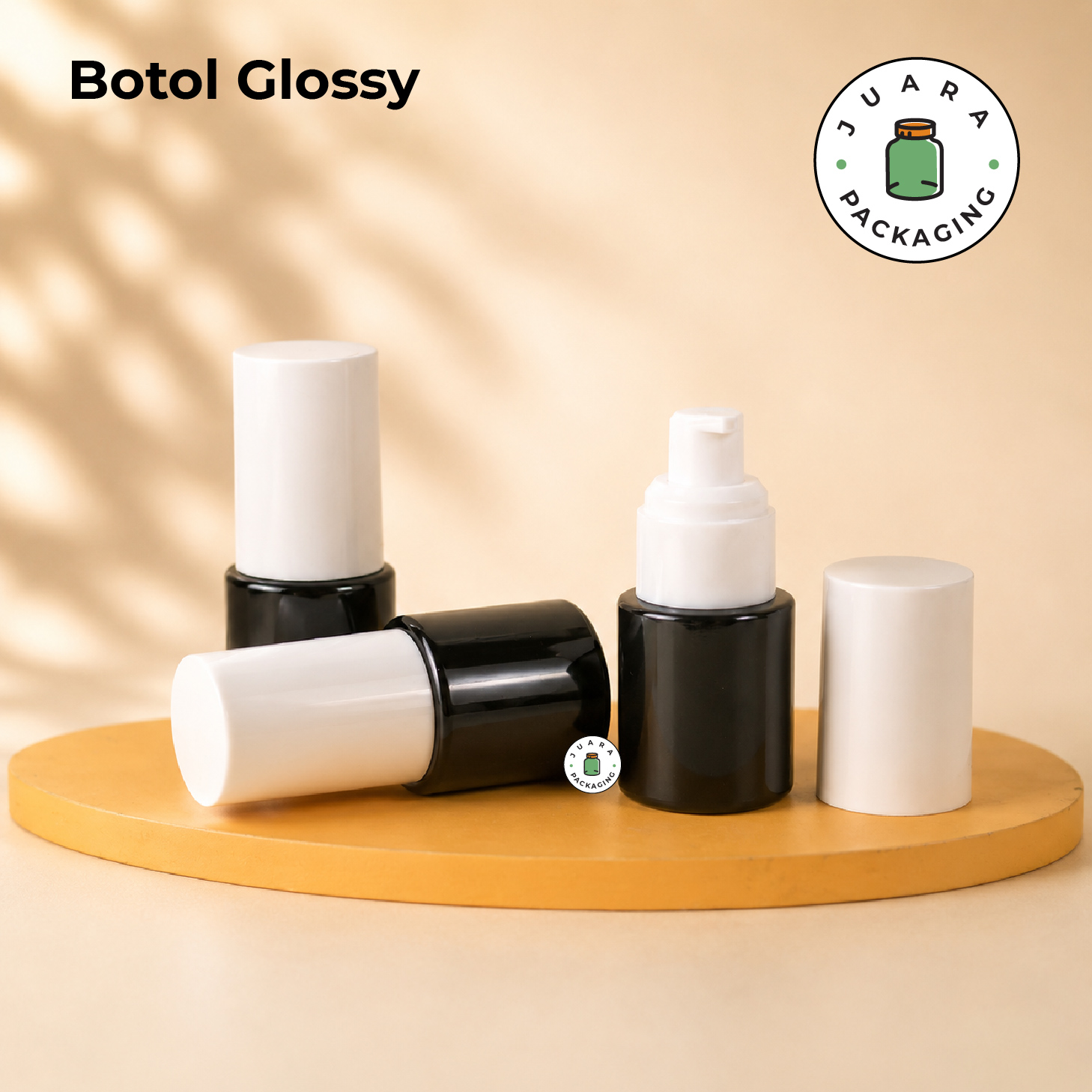 Botol Kaca Hitam Tutup Pump Putih Silinder - 20ml - Image 3