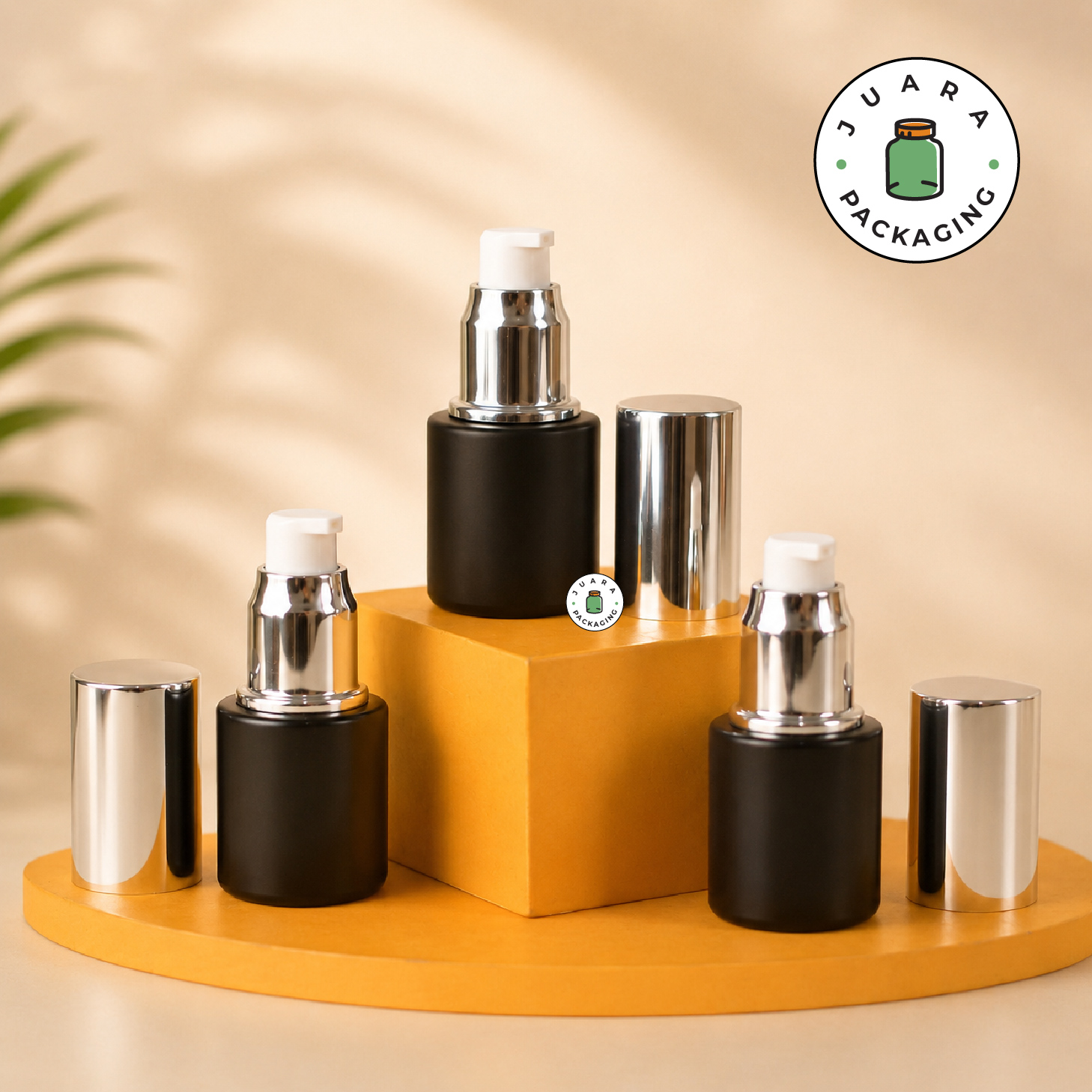 Botol Kaca Hitam Tutup Pump Silver Tutup Silinder - 20ml - Image 2